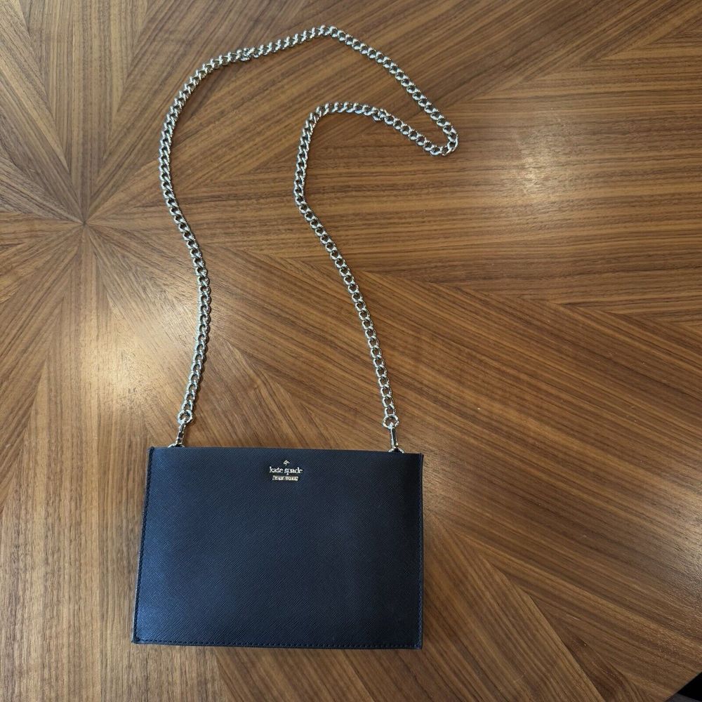 Kate Spade Saffiano Mini Sima Clutch Crossbody Purse Bag Minimal Metallic Gold